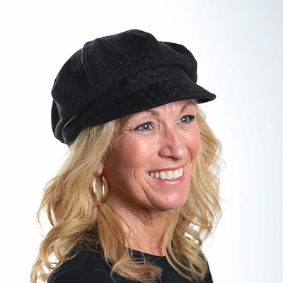 Black twisted fabric newsboy cap