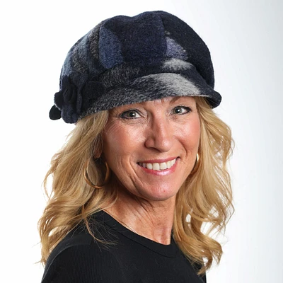 Boiled wool newsboy cap with flower