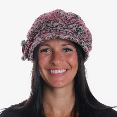 Curly wool newsboy cap with flower