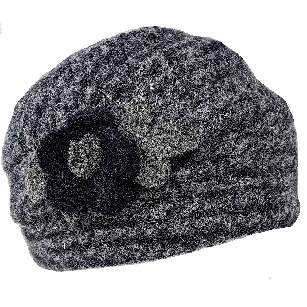 Wool beanie hat with flower