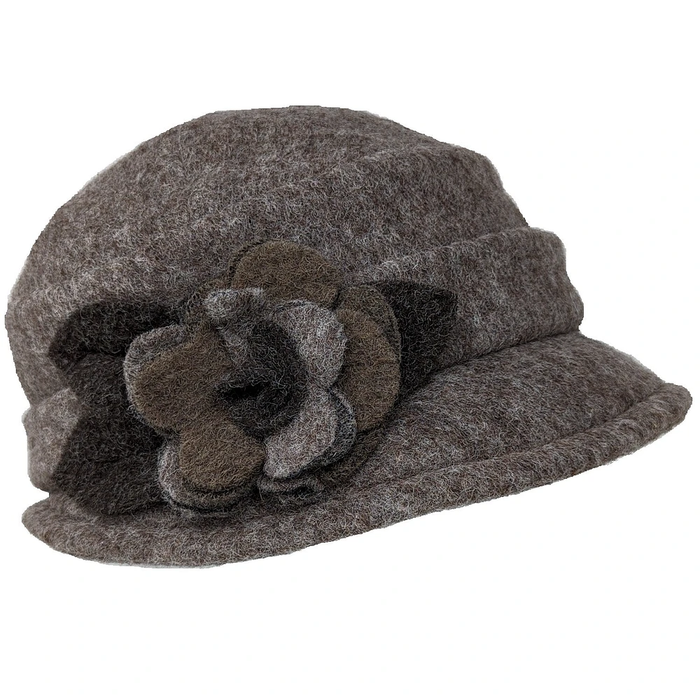 Chapeau cloche en laine bouillie avec fleur