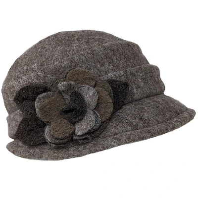 Chapeau cloche en laine bouillie avec fleur