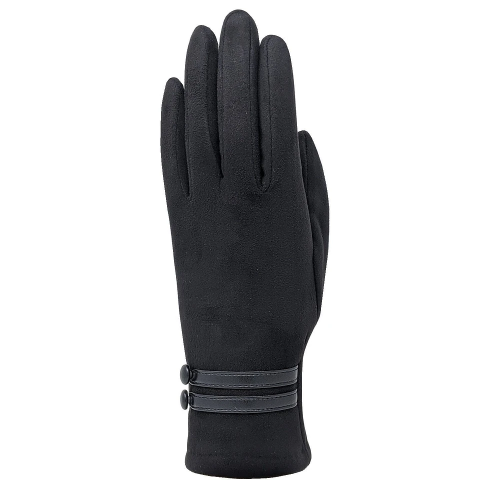 Suede glove with band and buttons