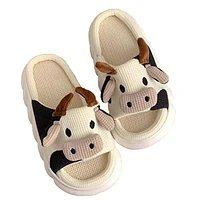 Cow Shhhandals Slippers | Unisex Linen Waffle Knit Plush Animal Slides Multiple Sizes