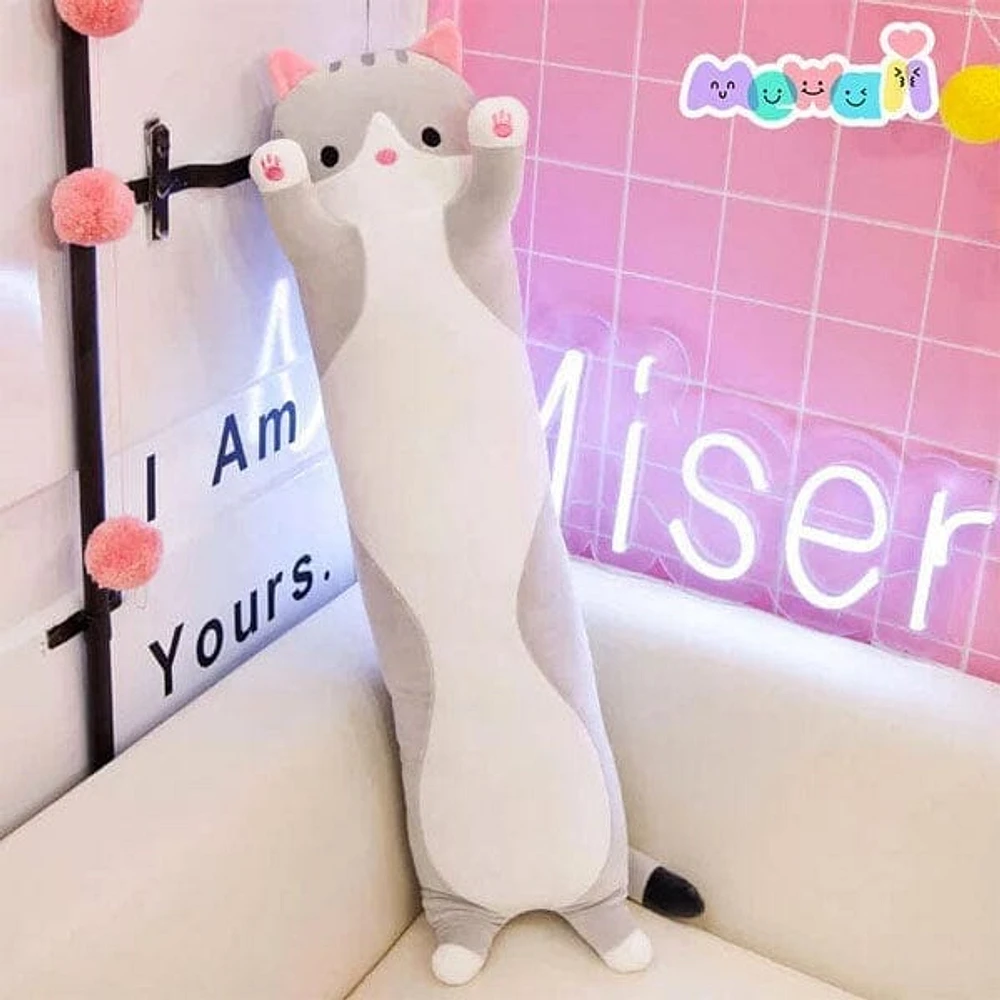 Extra Long Animal Plush Toy 4.5ft Body Pillow - Grey Tabby Cat