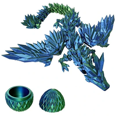 3D Printed Winged Dragon Scale Egg Fidget Toy - Green & Blue