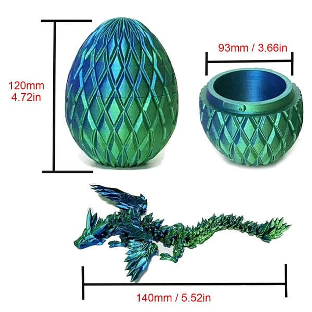 3D Printed Winged Dragon Scale Egg Fidget Toy - Green & Blue