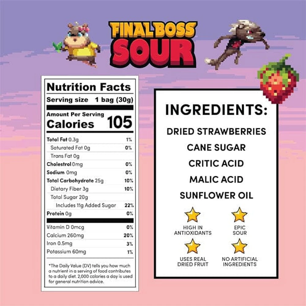 Final Boss Sour Dried Berry Candy (30g) Level 1 Strawberries