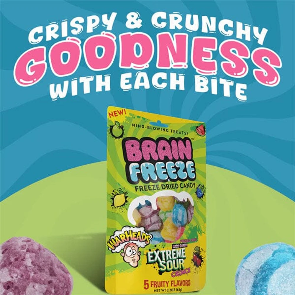 Brain Freeze x Warheads: Extreme Sour Crunch Freeze Dried Candy (2.2oz) Mixed Fruit Flavor