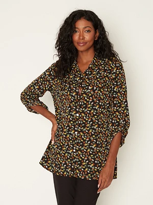 Blouse longueur tunique ample à manches 3/4 avec boutons