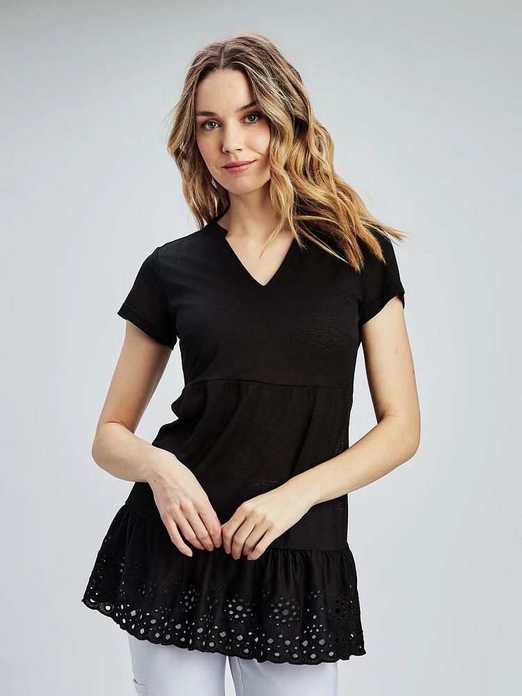 Short-sleeve semi-fitted tunic