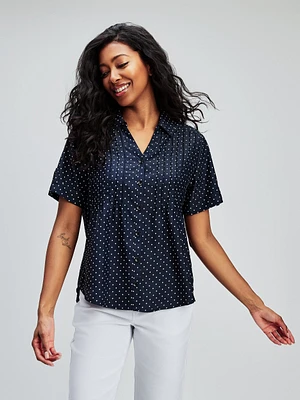 Short-sleeve loose blouse with buttons