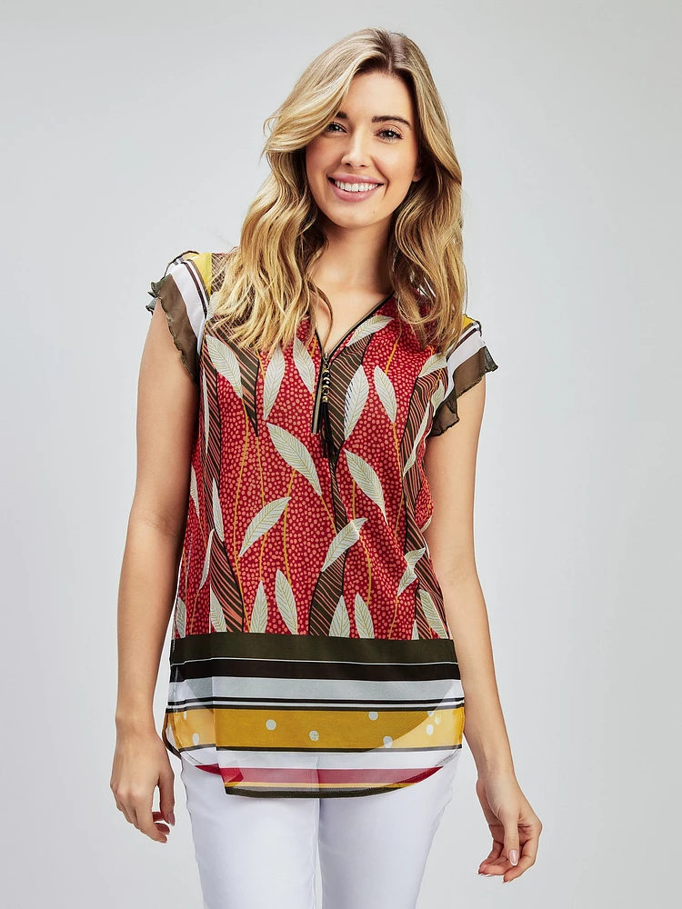 Short-sleeve semi-fitted tunic