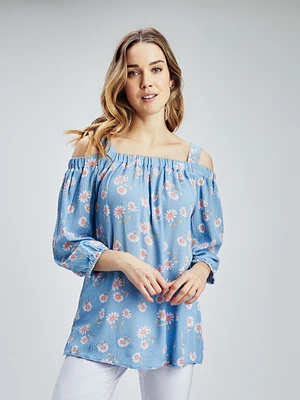 Blouse longueur tunique ample à manches 3/4