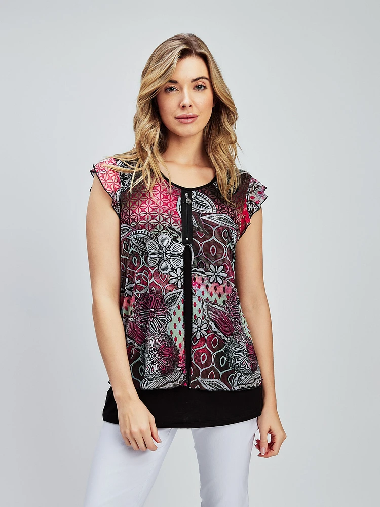 Short-sleeve semi-fitted tunic
