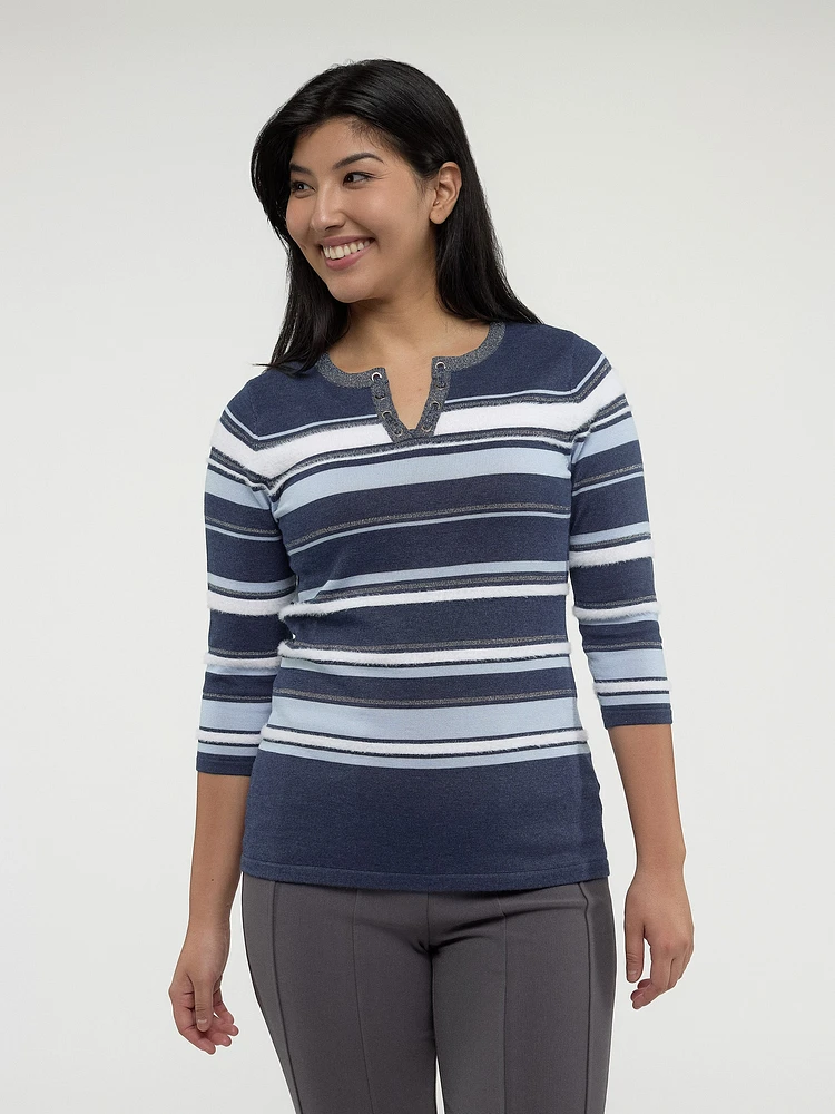3/4-sleeve pullover sweater
