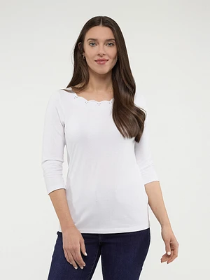 T-shirt semi-ajusté à manches 3/4