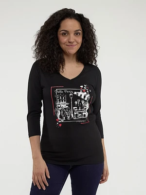 3/4-sleeve semi-fitted t-shirt