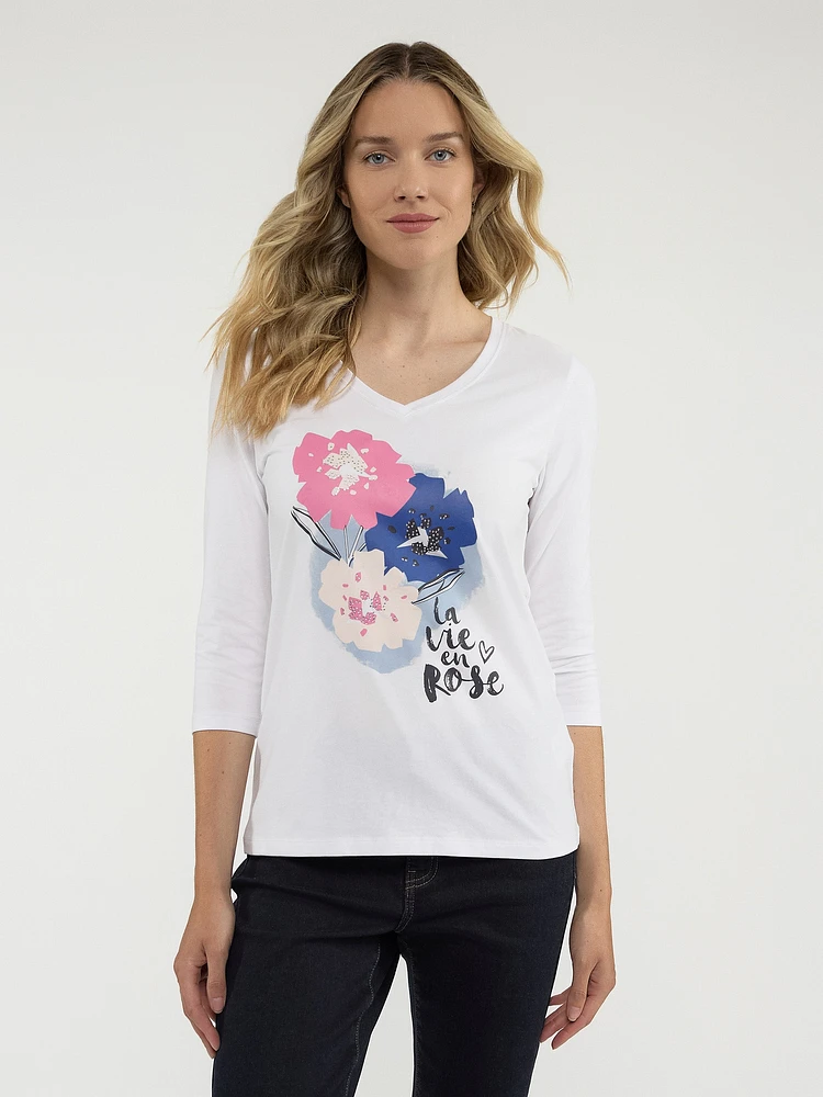 3/4-sleeve semi-fitted t-shirt