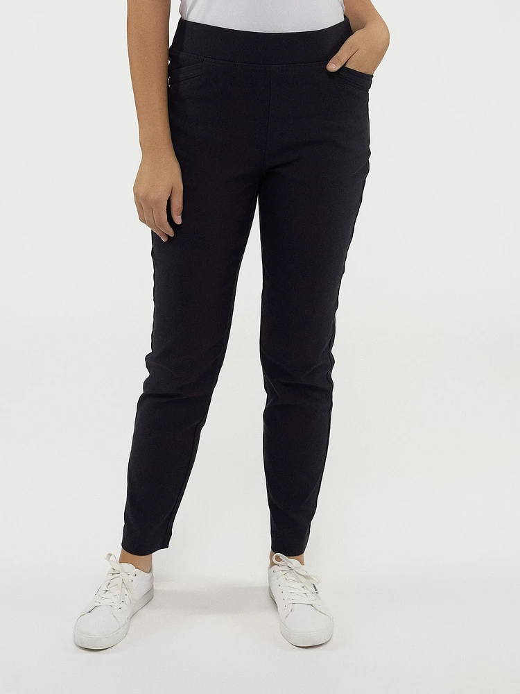 Narrow semi-fitted pull-on dress pant