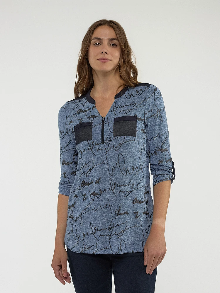 3/4-sleeve semi-fitted tunic