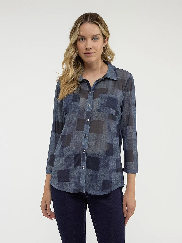 Blouse semi-ajustée à manches 3/4 avec boutons