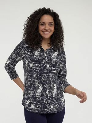 Blouse semi-ajustée à manches 3/4 avec boutons
