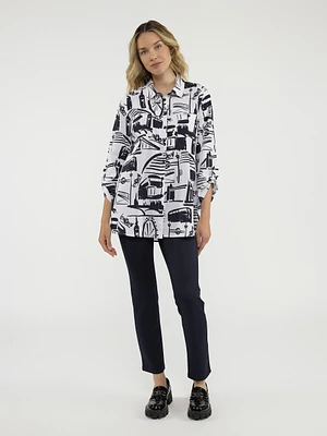 Blouse longueur tunique ample à manches 3/4 avec boutons