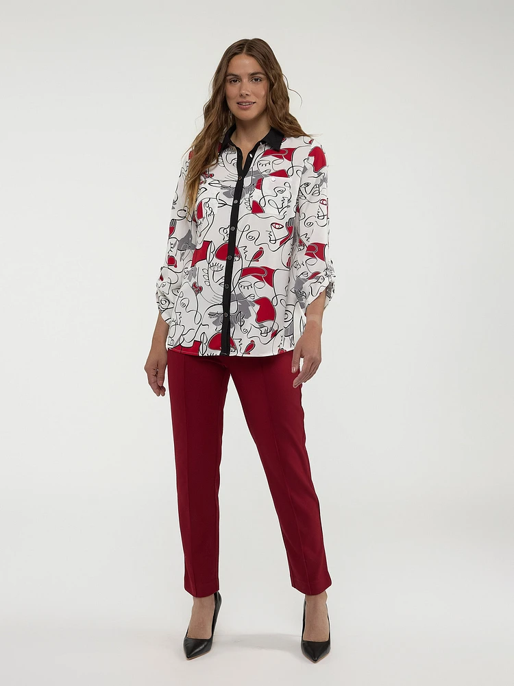 Blouse longueur tunique ample à manches 3/4 avec boutons