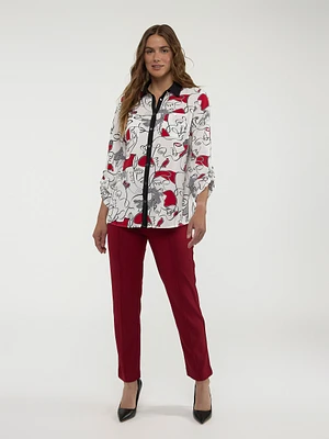 Blouse longueur tunique ample à manches 3/4 avec boutons