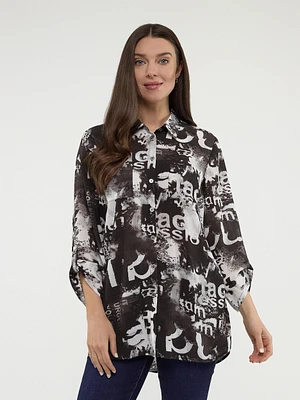 Blouse longueur tunique ample à manches 3/4 avec boutons