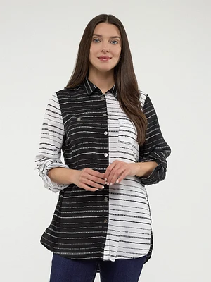 Blouse longueur tunique ample à manches 3/4 avec boutons