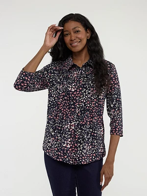 Blouse semi-ajustée à manches 3/4 avec boutons