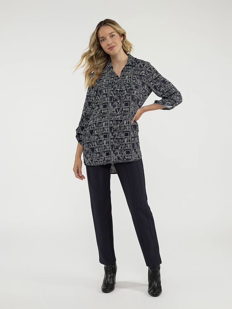 Blouse longueur tunique ample à manches 3/4 avec boutons