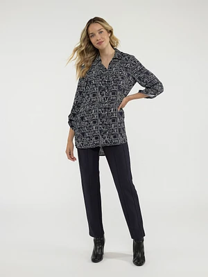 Blouse longueur tunique ample à manches 3/4 avec boutons