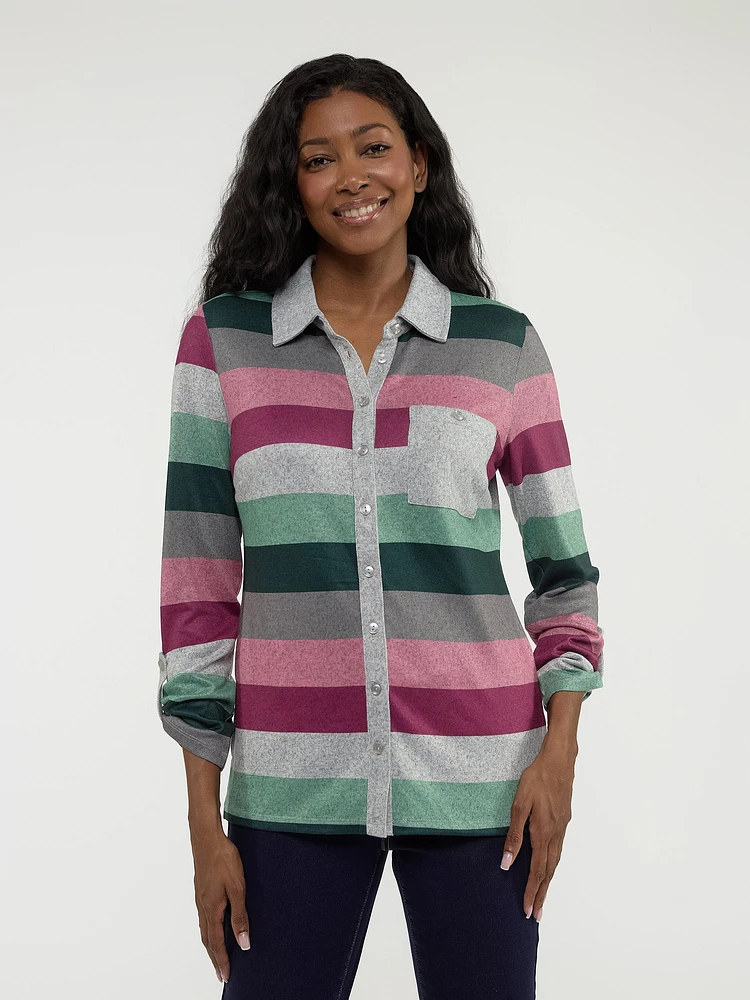 Long-sleeve semi-fitted blouse with buttons