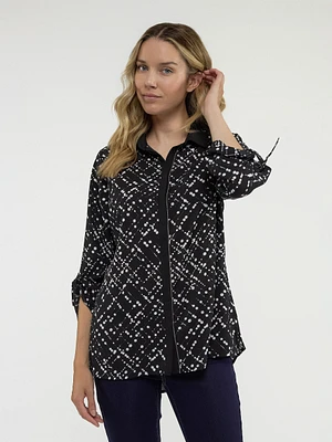 Blouse longueur tunique semi-ajustée à manches 3/4 avec boutons