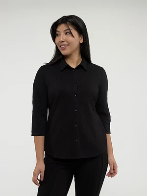 3/4-sleeve semi-fitted blouse with buttons