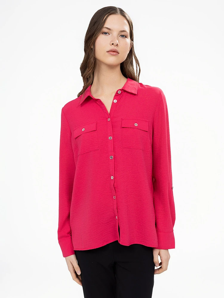 Long-sleeve semi-fitted blouse with buttons