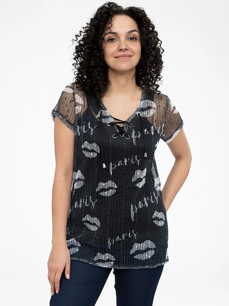 Short-sleeve semi-fitted tunic
