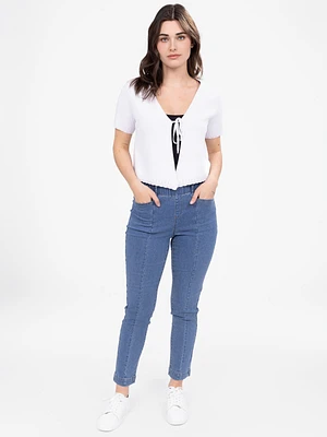 Cardigan ouvert semi-ajusté à manches courtes