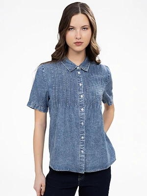 Blouse ample à manches courtes avec boutons