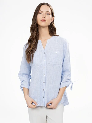 Blouse longueur tunique semi-ajustée à manches 3/4 avec boutons
