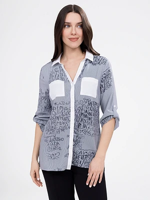 Blouse semi-ajustée à manches 3/4 avec boutons