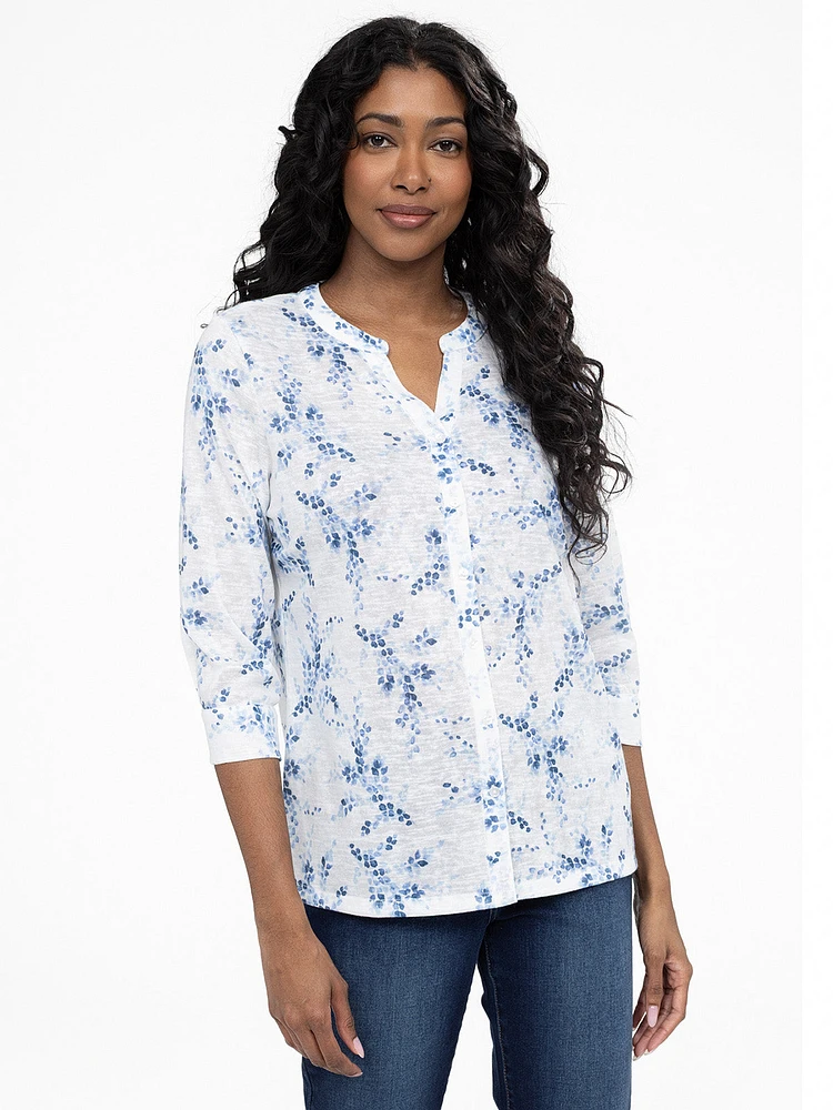 Blouse semi-ajustée à manches 3/4 avec boutons