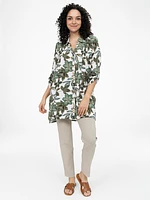 Blouse longueur tunique ample à manches 3/4 avec boutons