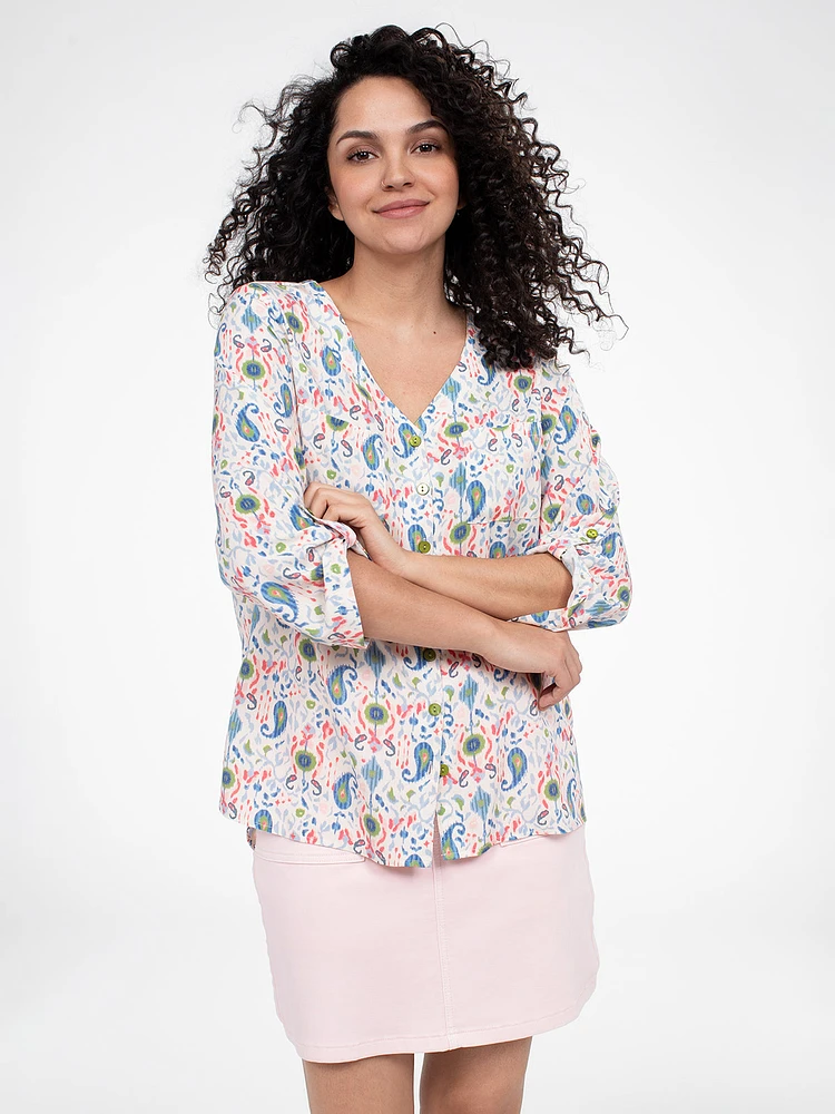 Blouse ample à manches 3/4 avec boutons
