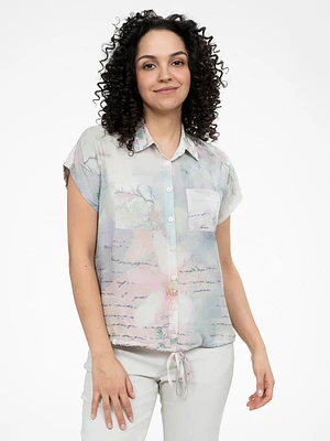 Blouse ample à manches courtes avec boutons