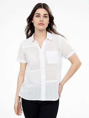 Blouse ample à manches courtes avec boutons