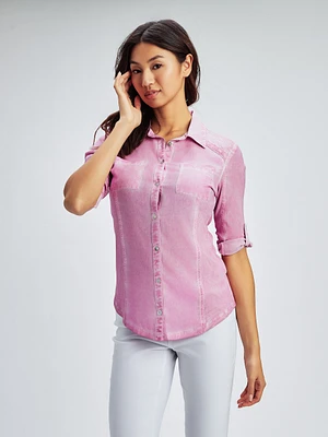 3/4-sleeve semi-fitted blouse with buttons